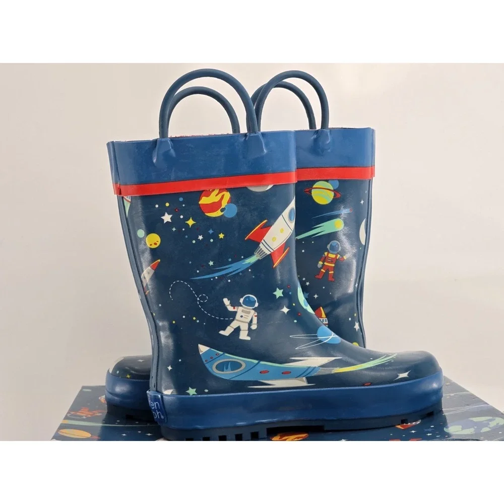Stephen Joseph Rain‎ Boots Boys Size 9 Space Rocket Planets Rubber NIB